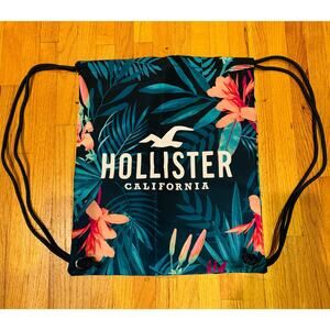 Hollister California Tropical Floral Gym Book Day Beach Drawstring Sack Bag NEW